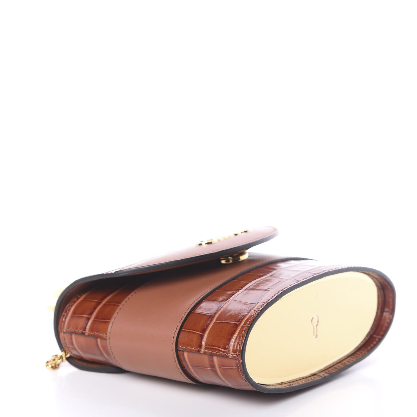 Calfskin Crocodile Embossed Small Aby Lock Chestnut Brown