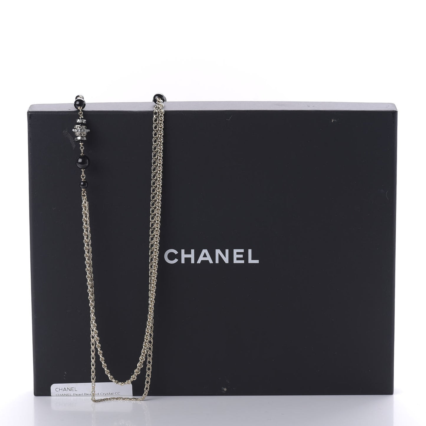 Pearl Beaded Crystal CC Long Necklace Gold Black White