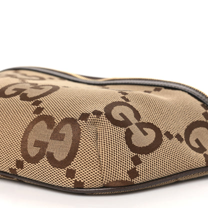 Gucci Monogram Jumbo GG Textured Dollar Calfskin Web Belt Bag Camel Ebony New Acero 10 of 10