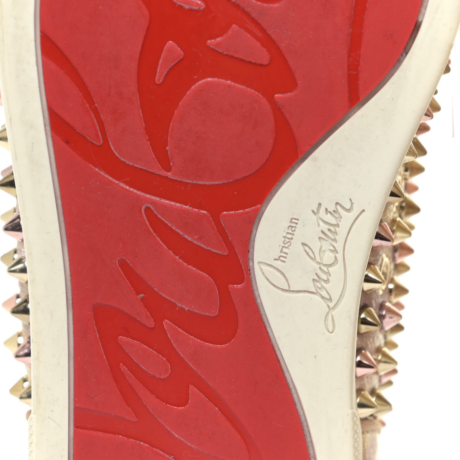 Christian Louboutin Metallic Crinkled Nappa Womens Louis Spikes Flat Sneakers 38.5 Rose Gold Multicolor 11 of 16