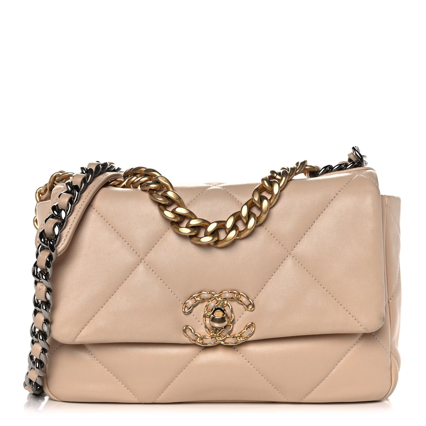 Lambskin Quilted Medium Chanel 19 Flap Beige