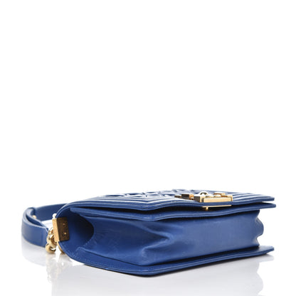 Chanel Lambskin Woven Small Chateau Boy Flap Blue 4 of 12