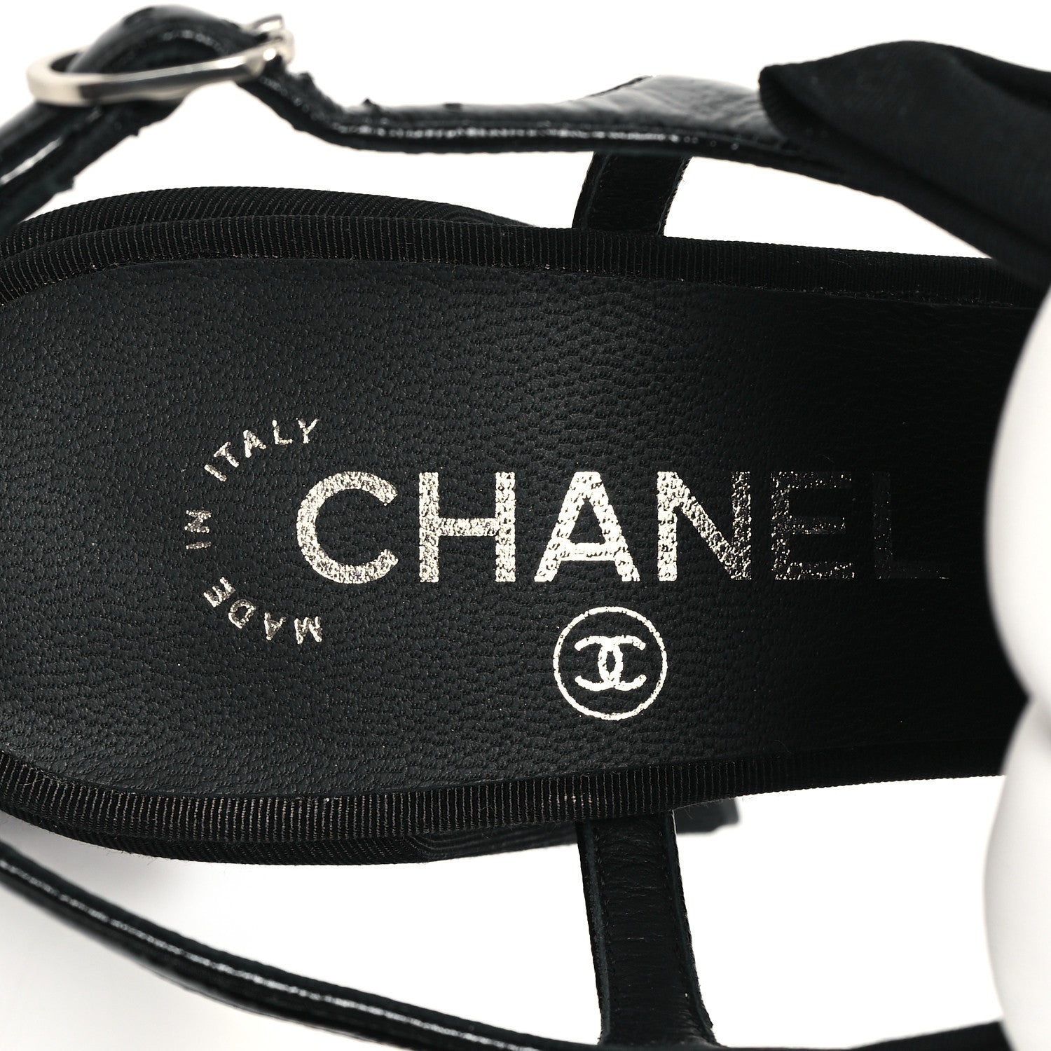Chanel Crumpled Shiny Fabric Grosgrain Cap Toe Camellia Bow