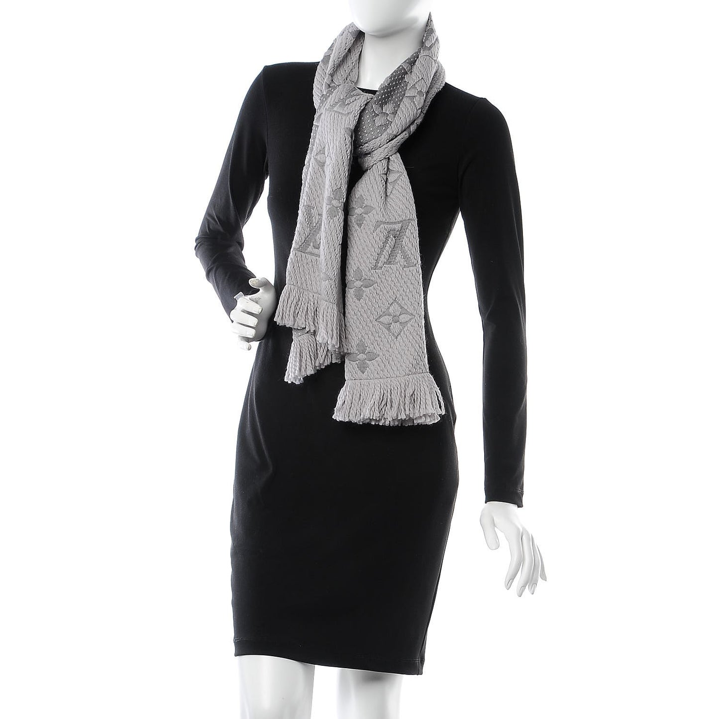 Wool Silk Logomania Scarf Pearl Grey