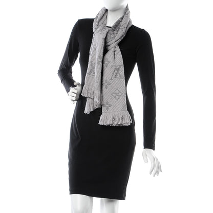 Louis Vuitton Wool Silk Logomania Scarf Pearl Grey 2 of 4