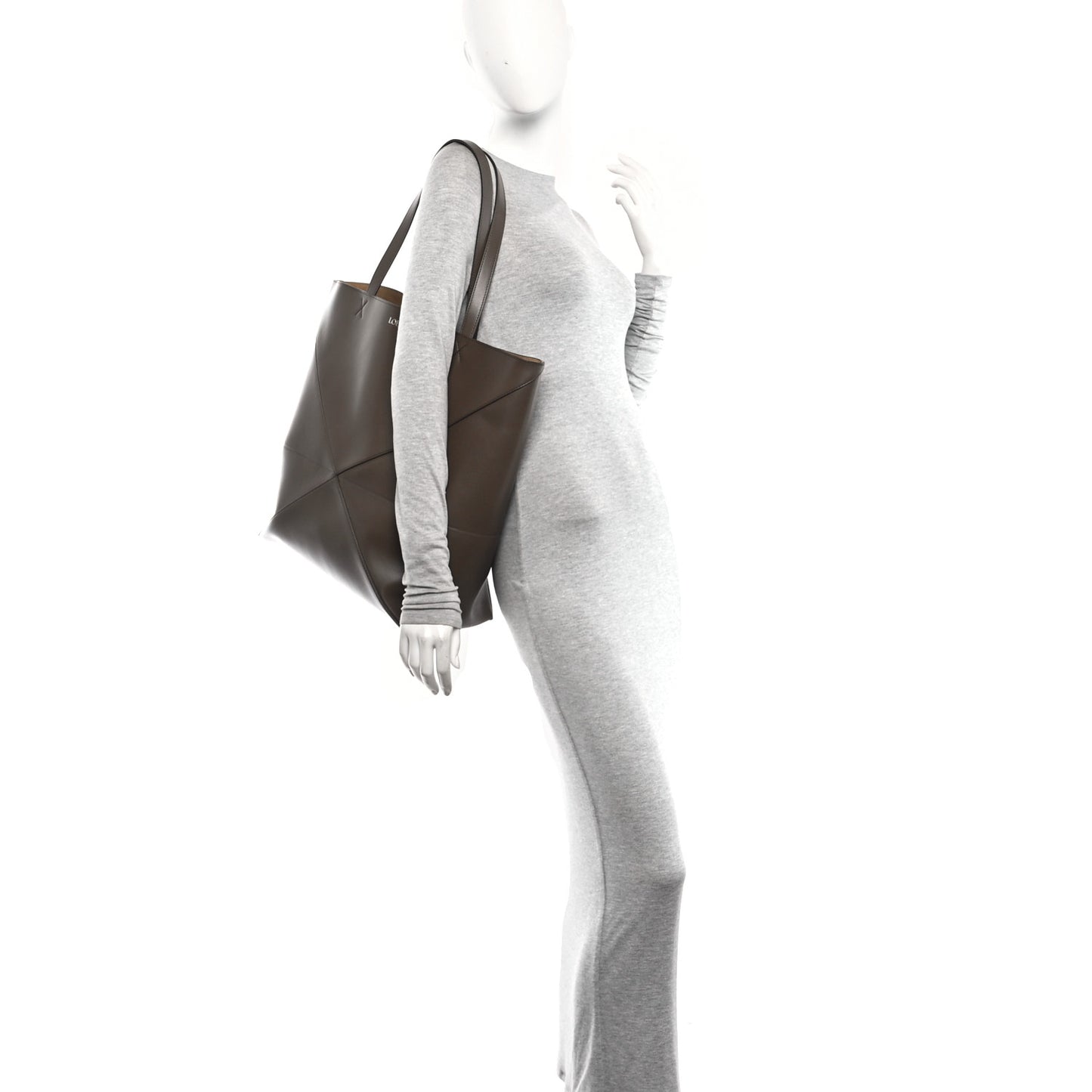 Shiny Calfskin Large Puzzle Fold Tote Khaki Green