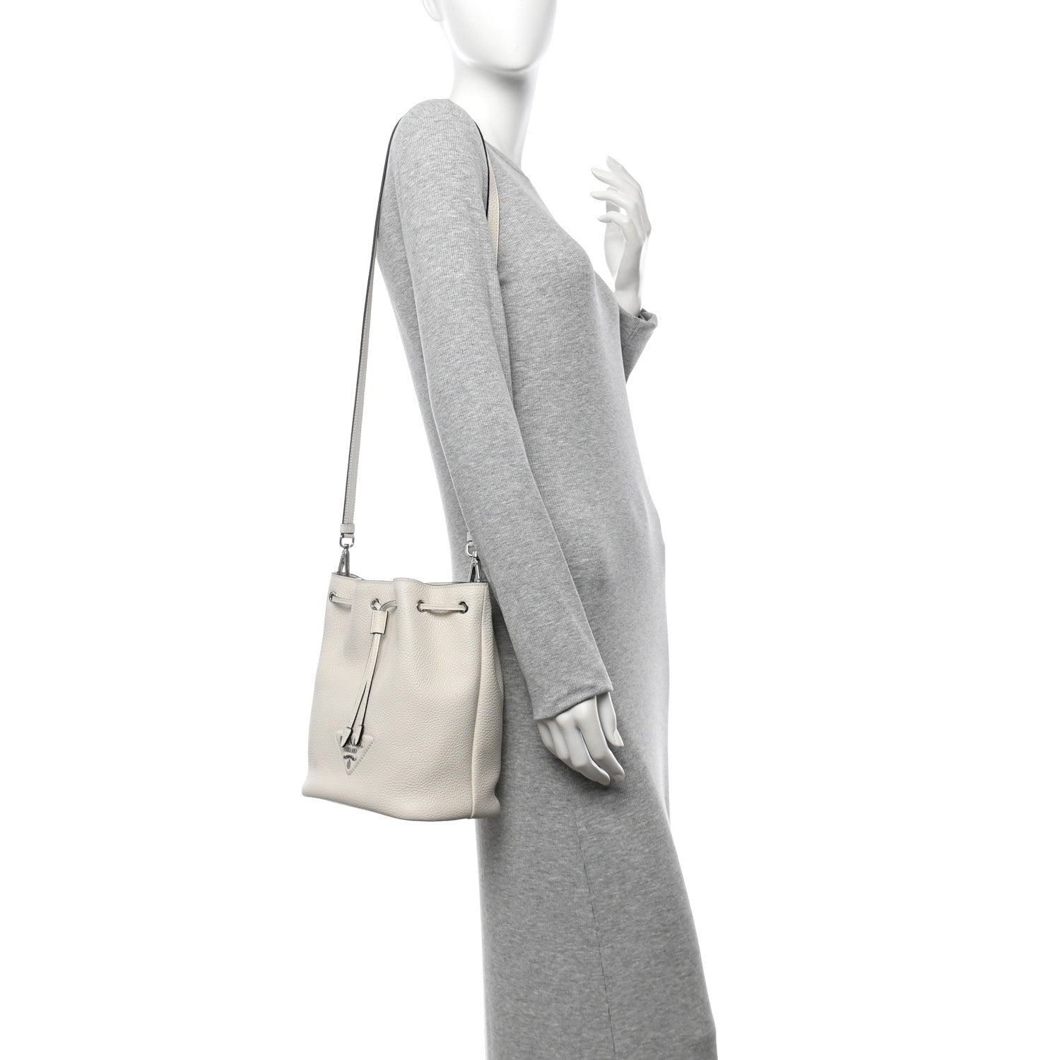 Prada Vitello Daino Soft Drawstring Bucket Bag White 2 of 10