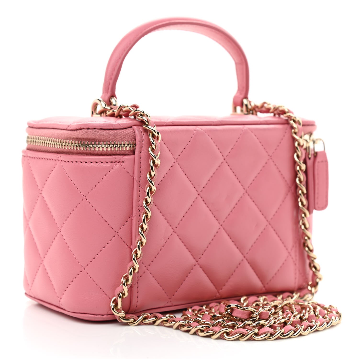 Chanel Lambskin Quilted Small Top Handle Vanity Case With Chain Dark Pink 2 of 10