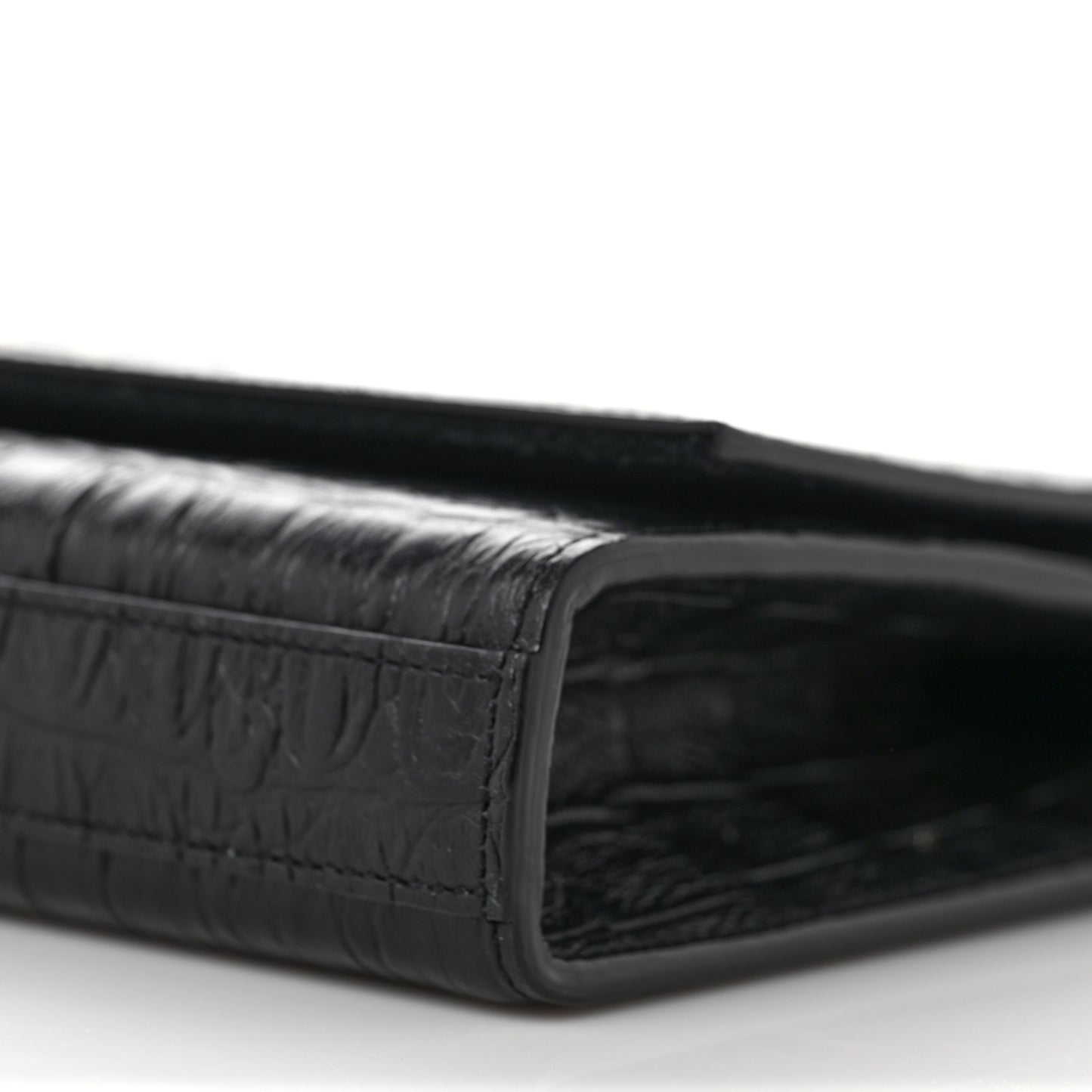 Calfskin Crocodile Embossed Classic Monogram Tassel Clutch Black