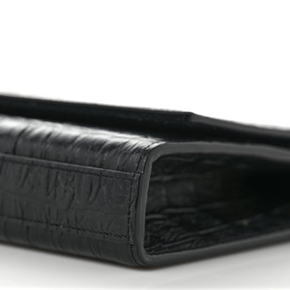 Saint Laurent Calfskin Crocodile Embossed Classic Monogram Tassel Clutch Black 8 of 9