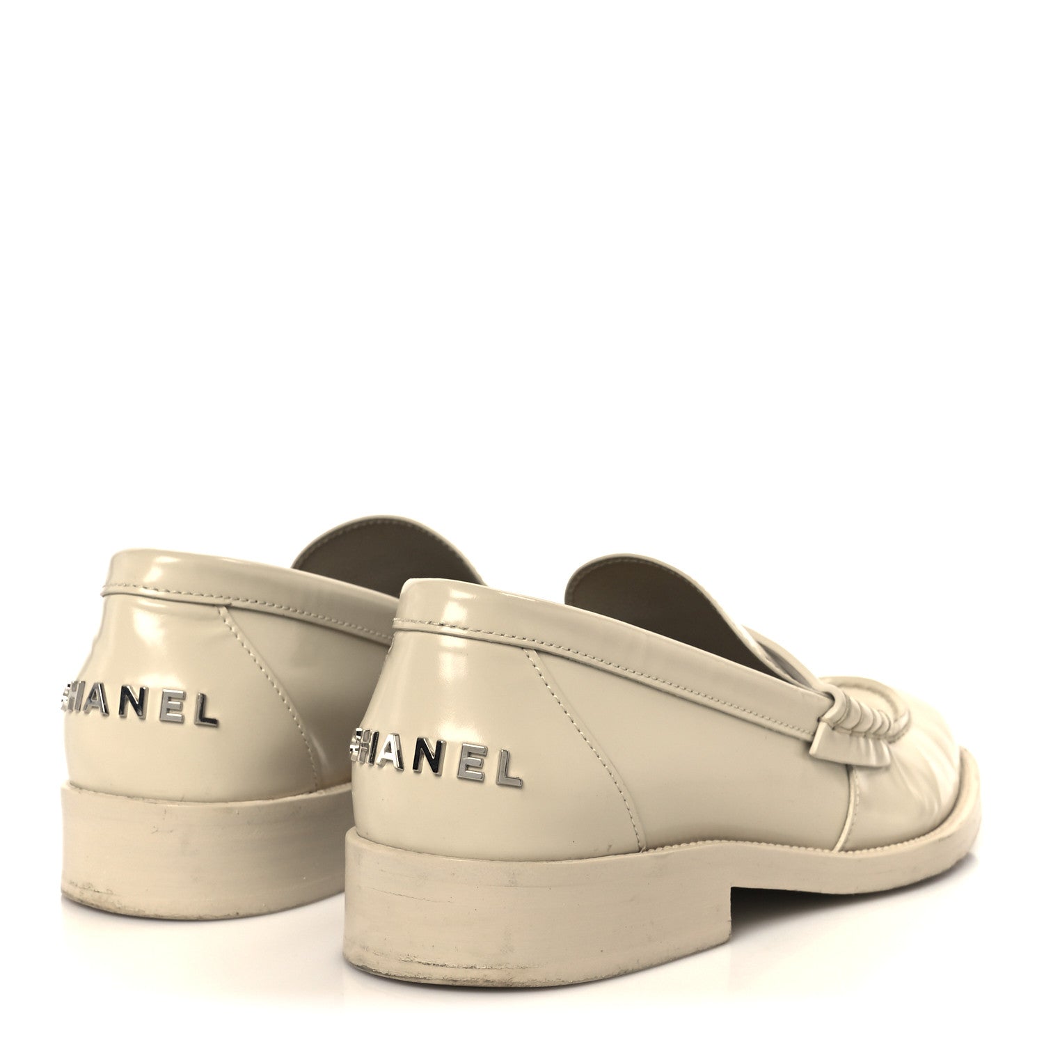 Chanel Shiny Calfskin Logo Loafers 38.5 Beige 5 of 11