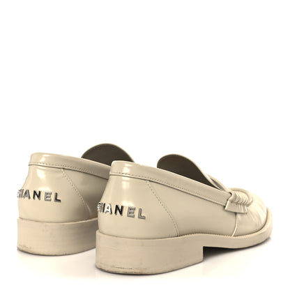 Chanel Shiny Calfskin Logo Loafers 38.5 Beige 5 of 11
