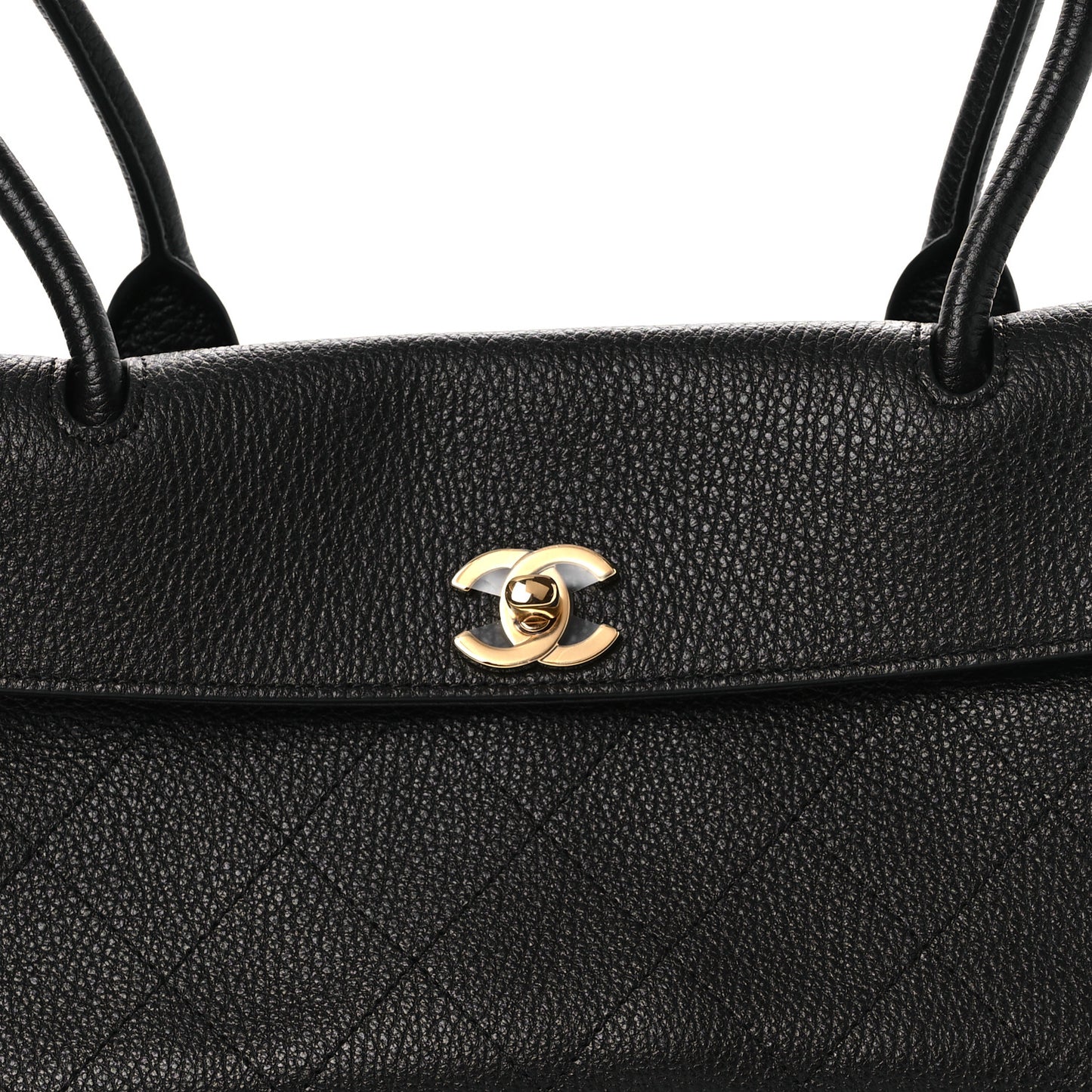 Grained Calfskin Stitched Urban Essentials Small Shopping Bag Black