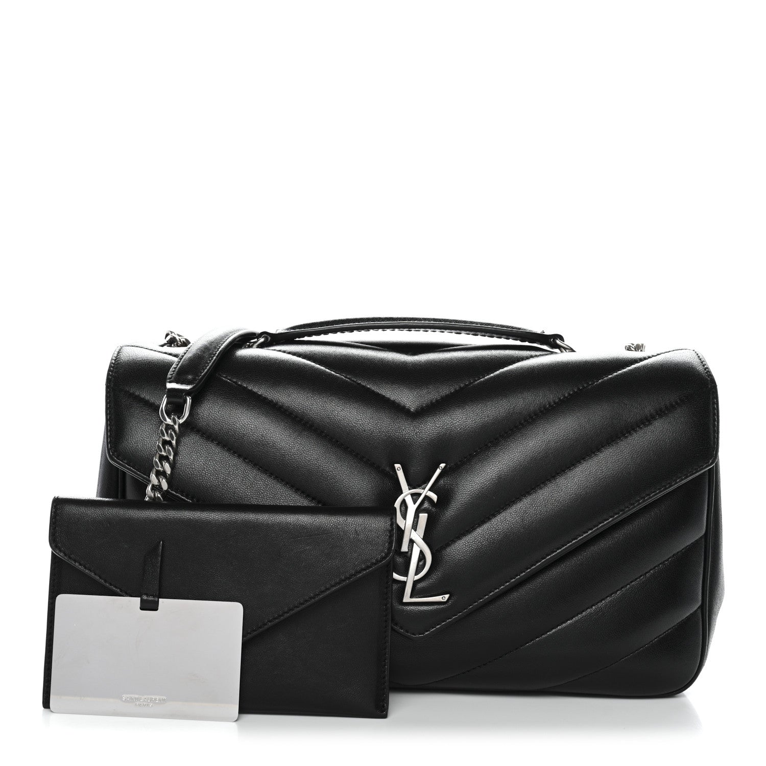 Saint Laurent Lambskin Chevron Quilted Medium Loulou Black 3 of 13