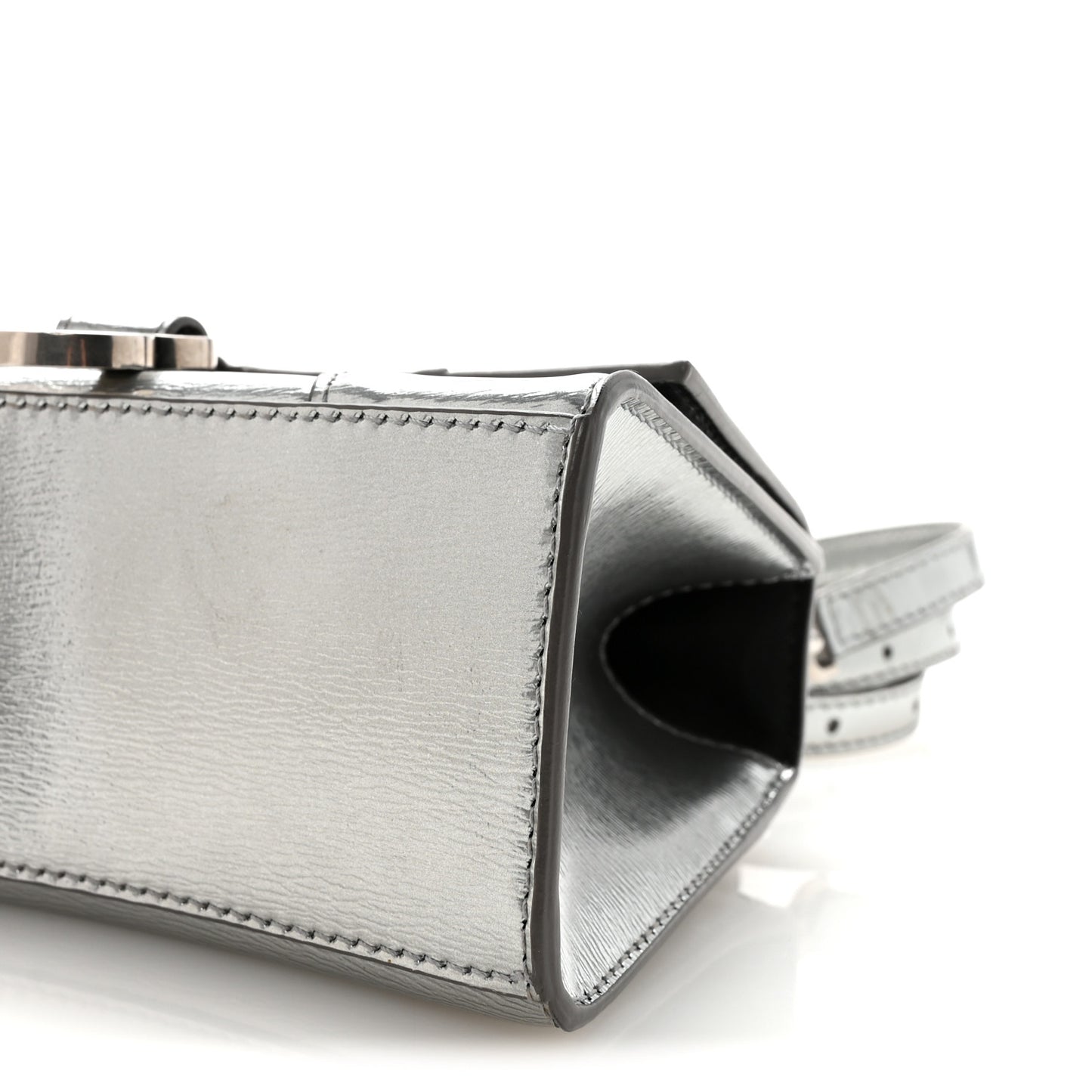 Metallic Textured Calfskin Hourglass Top Handle Bag XS Silver