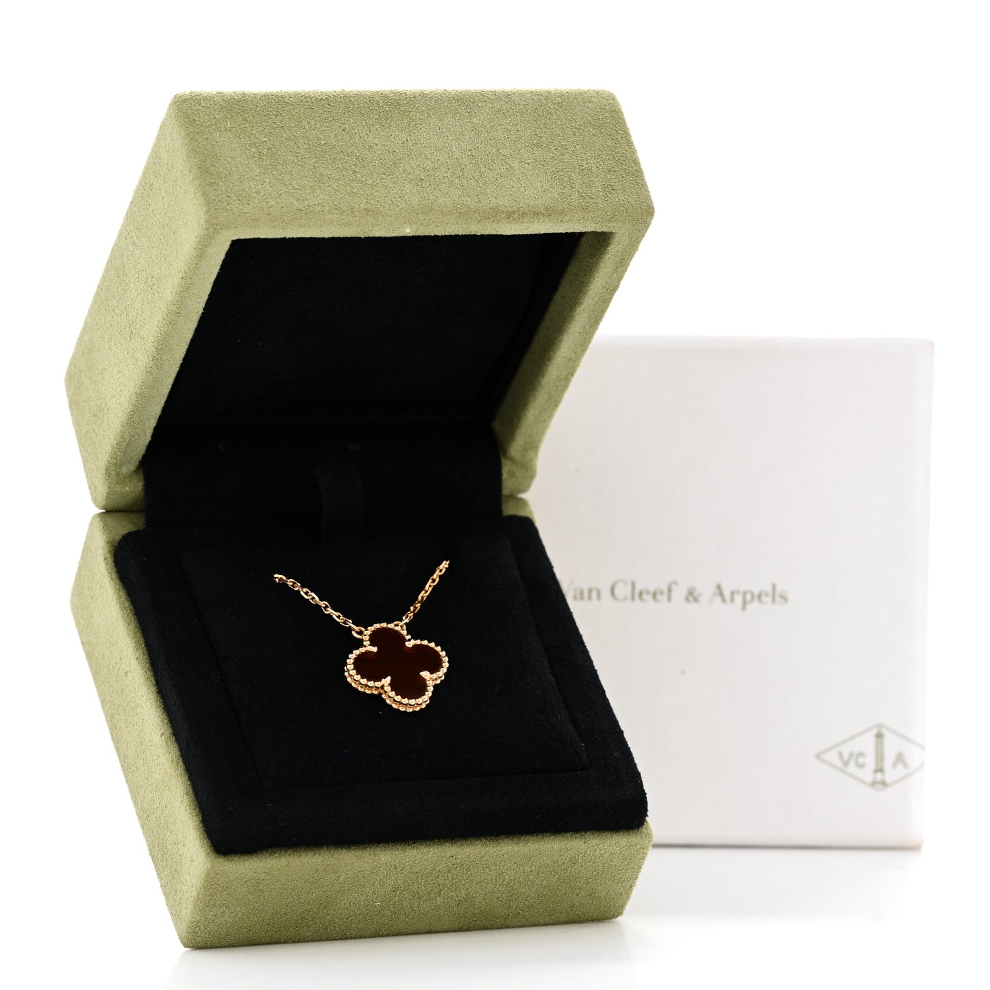18K Yellow Gold Carnelian Vintage Alhambra Pendant Necklace