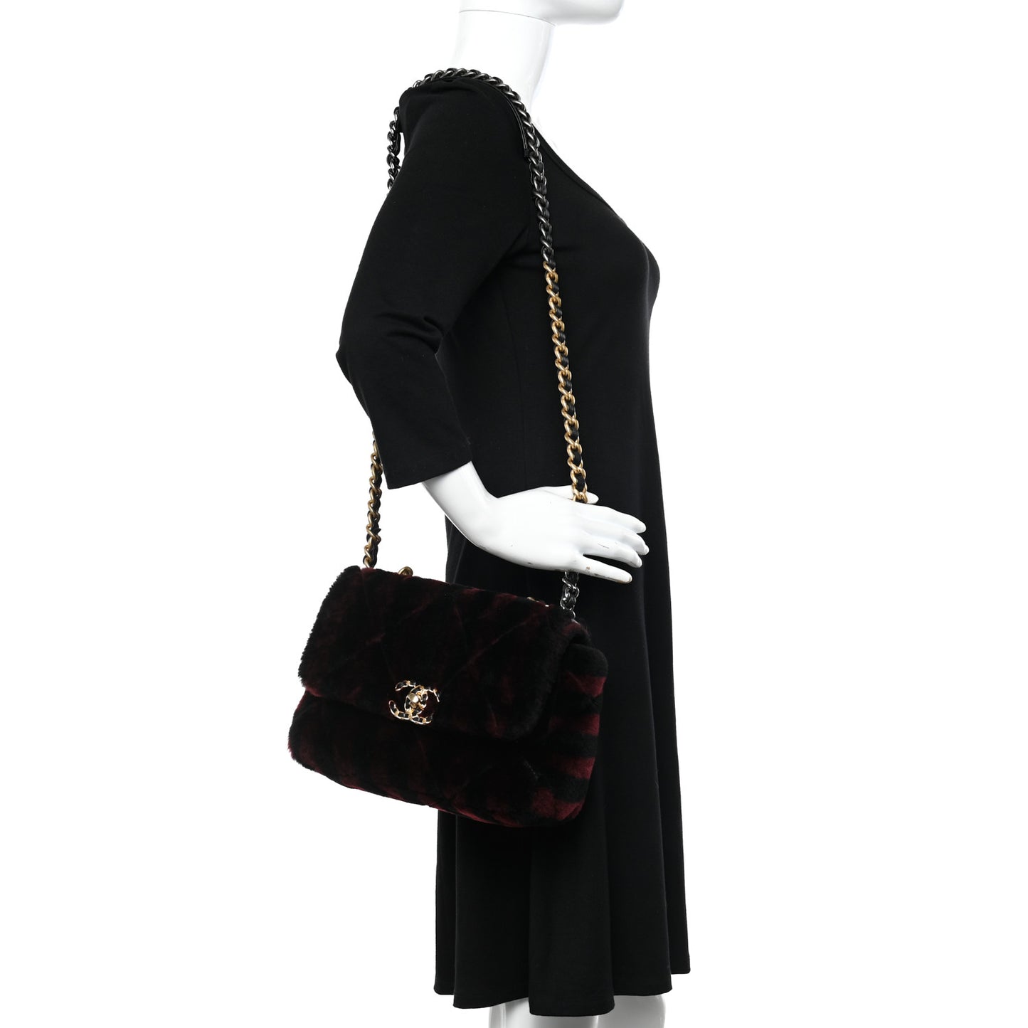 Shearling Striped Medium Chanel 19 Flap Red Black