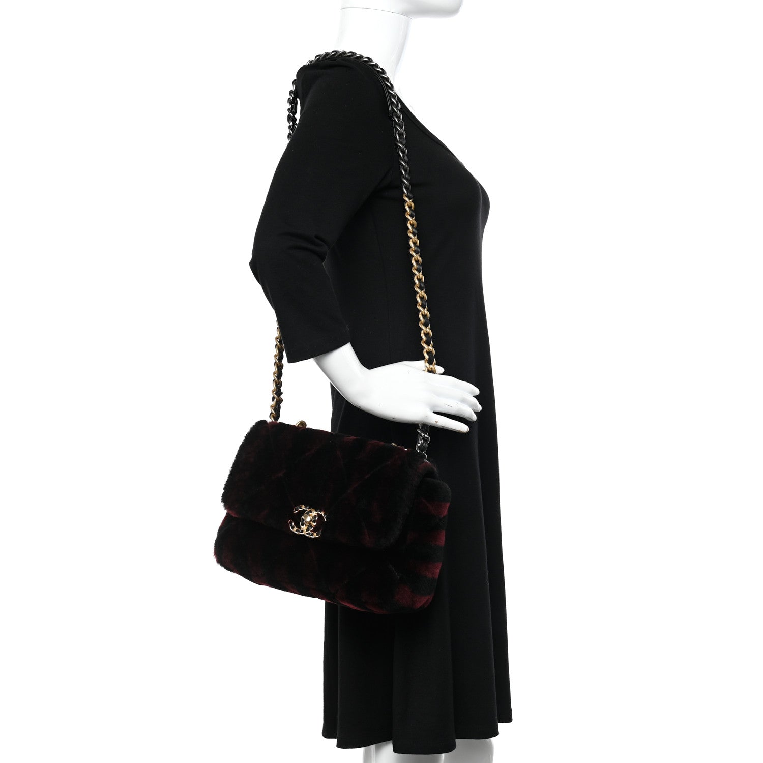Chanel Shearling Striped Medium Chanel 19 Flap Red Black 3 of 10