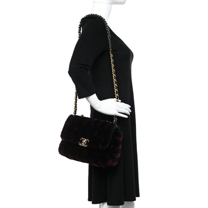 Chanel Shearling Striped Medium Chanel 19 Flap Red Black 3 of 10