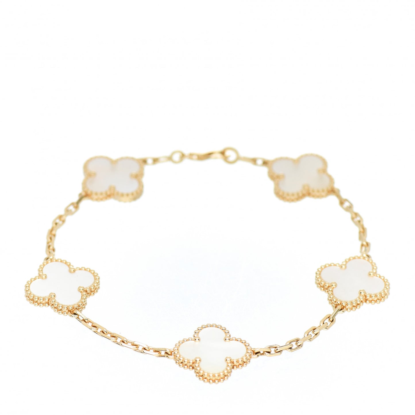 18K Yellow Gold Mother of Pearl 5 Motifs Vintage Alhambra Bracelet