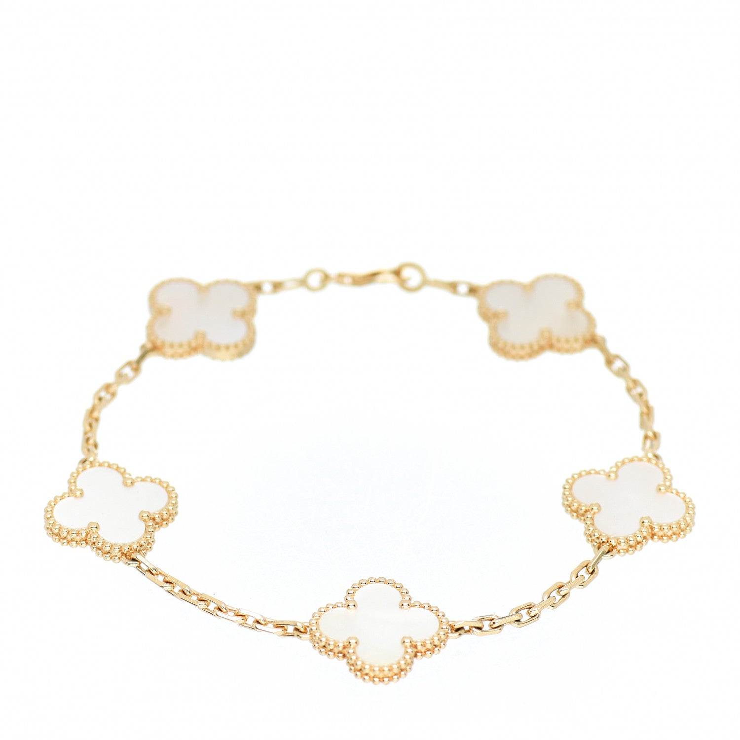 Van Cleef & Arpels 18K Yellow Gold Mother of Pearl 5 Motifs Vintage Alhambra Bracelet 1 of 5