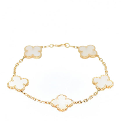 Van Cleef & Arpels 18K Yellow Gold Mother of Pearl 5 Motifs Vintage Alhambra Bracelet 1 of 5