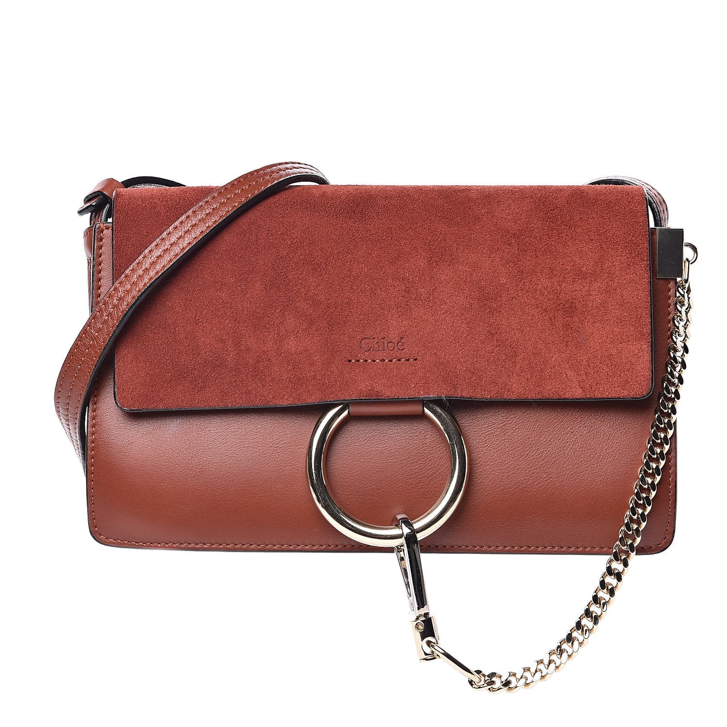 Suede Calfskin Small Faye Shoulder Bag Saffron Red
