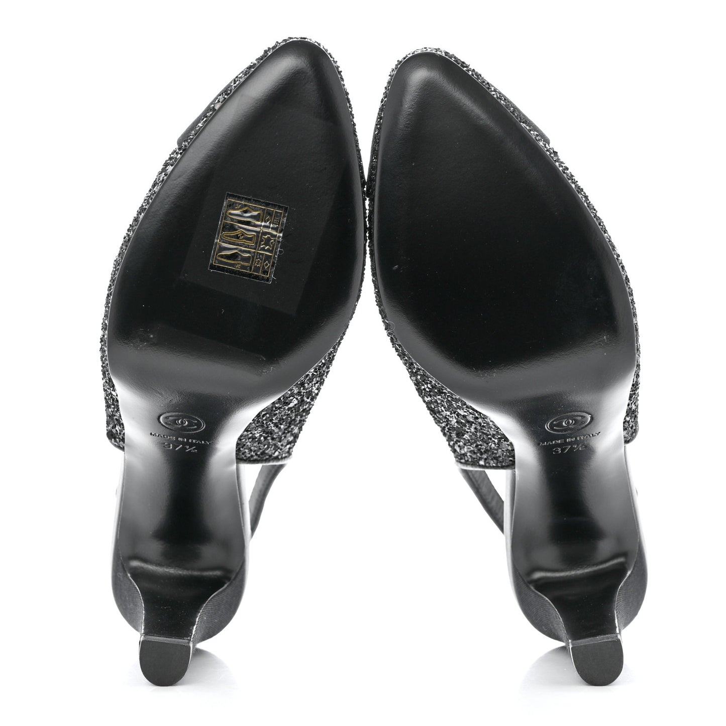Glitter Grosgrain Cap Toe CC Slingback Pumps 37.5 Black