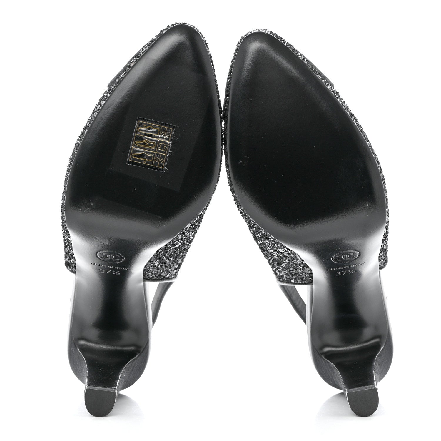 Chanel Glitter Grosgrain Cap Toe CC Slingback Pumps 37.5 Black 5 of 9