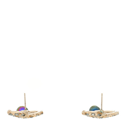 Chanel Metal Pearl Crystal CC Drop Earrings Gold Purple Gray 3 of 4