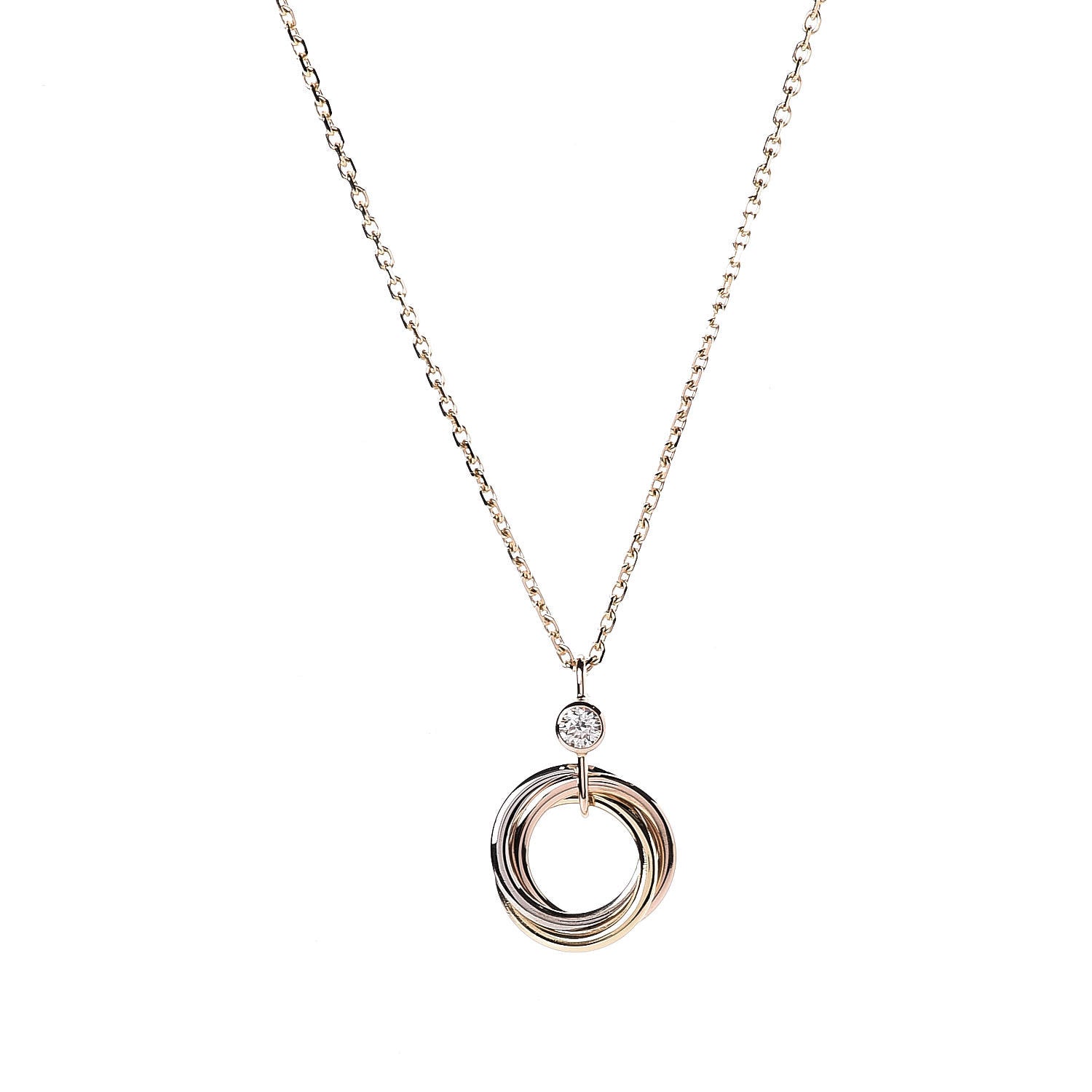 Cartier 18K Pink Yellow White Gold Diamond Trinity Pendant Necklace 4 of 5