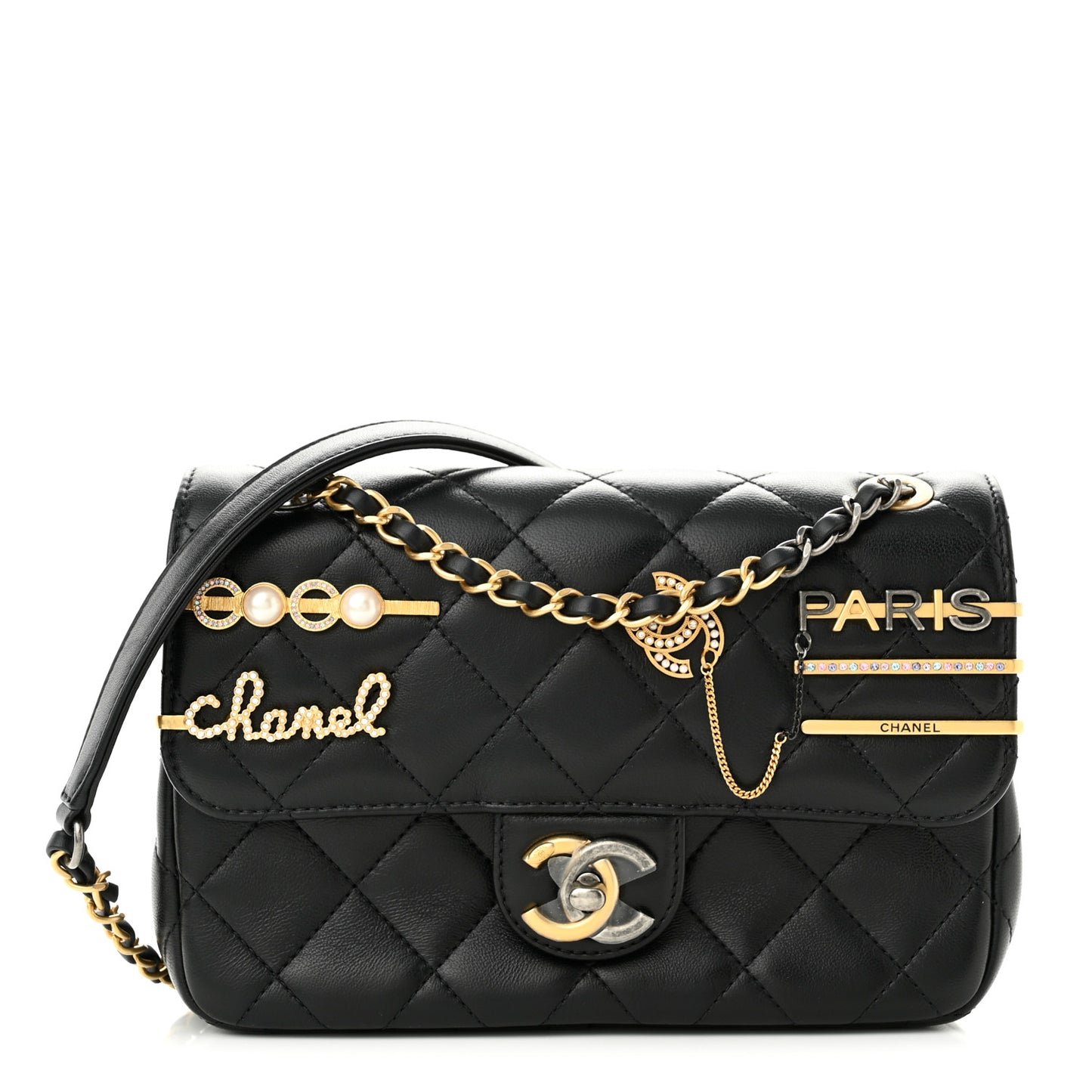 Lambskin Quilted Small Coco Clips Single Flap Black