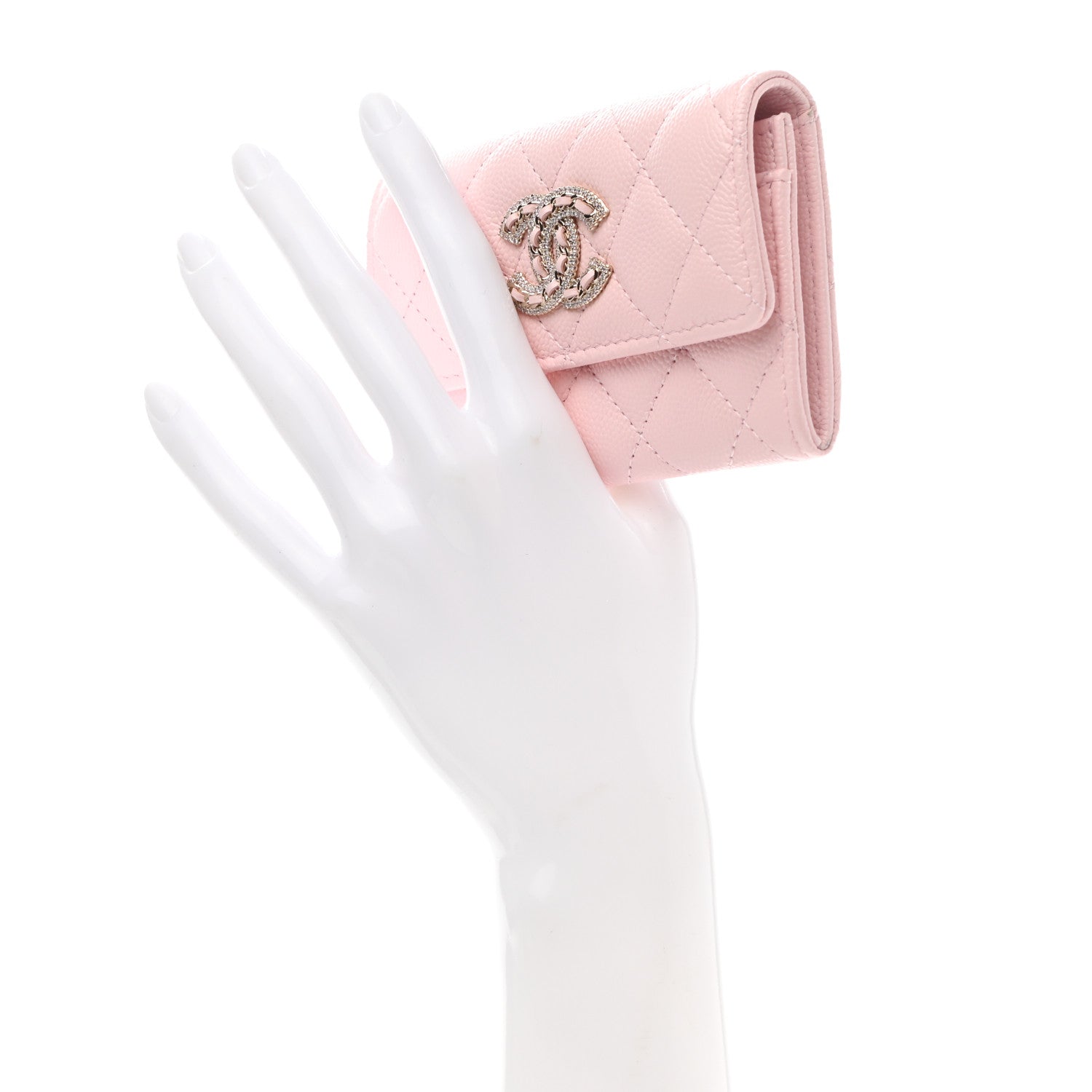 Chanel Caviar Quilted Crystal CC Flap Card Holder Pink 2 of 9