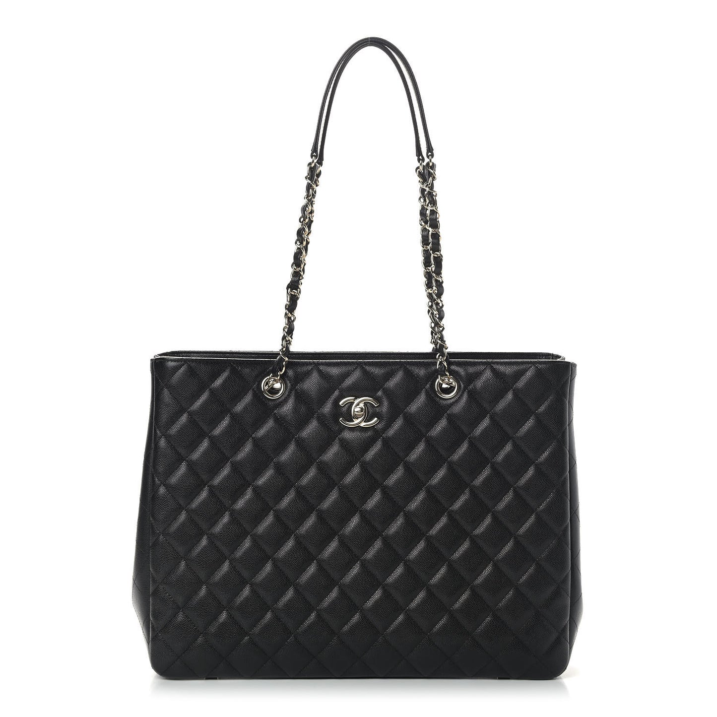 Caviar Quilted Large Shopping Tote Black