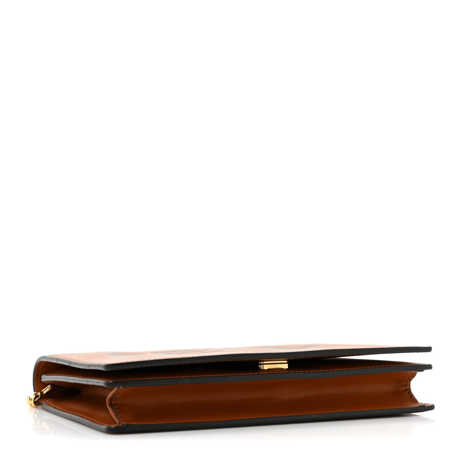 Fendi Vitello King Tamponato Logo Embossed Medium Wallet On Chain Cuoio 4 of 13