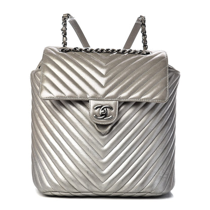 Chanel Metallic Calfskin Chevron Quilted Small Urban Spirit Backpack Silver 1 of 11