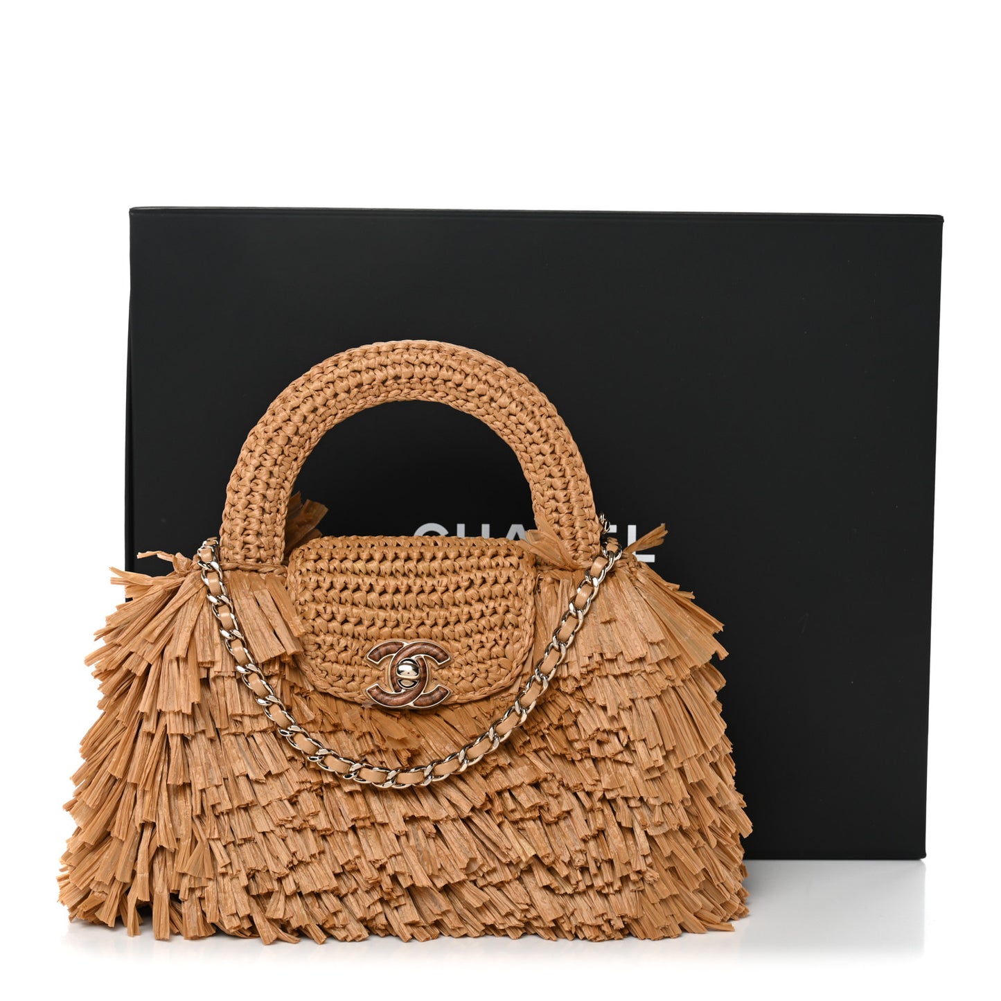 Raffia Fringe Nano Kelly Shopper Dark Beige