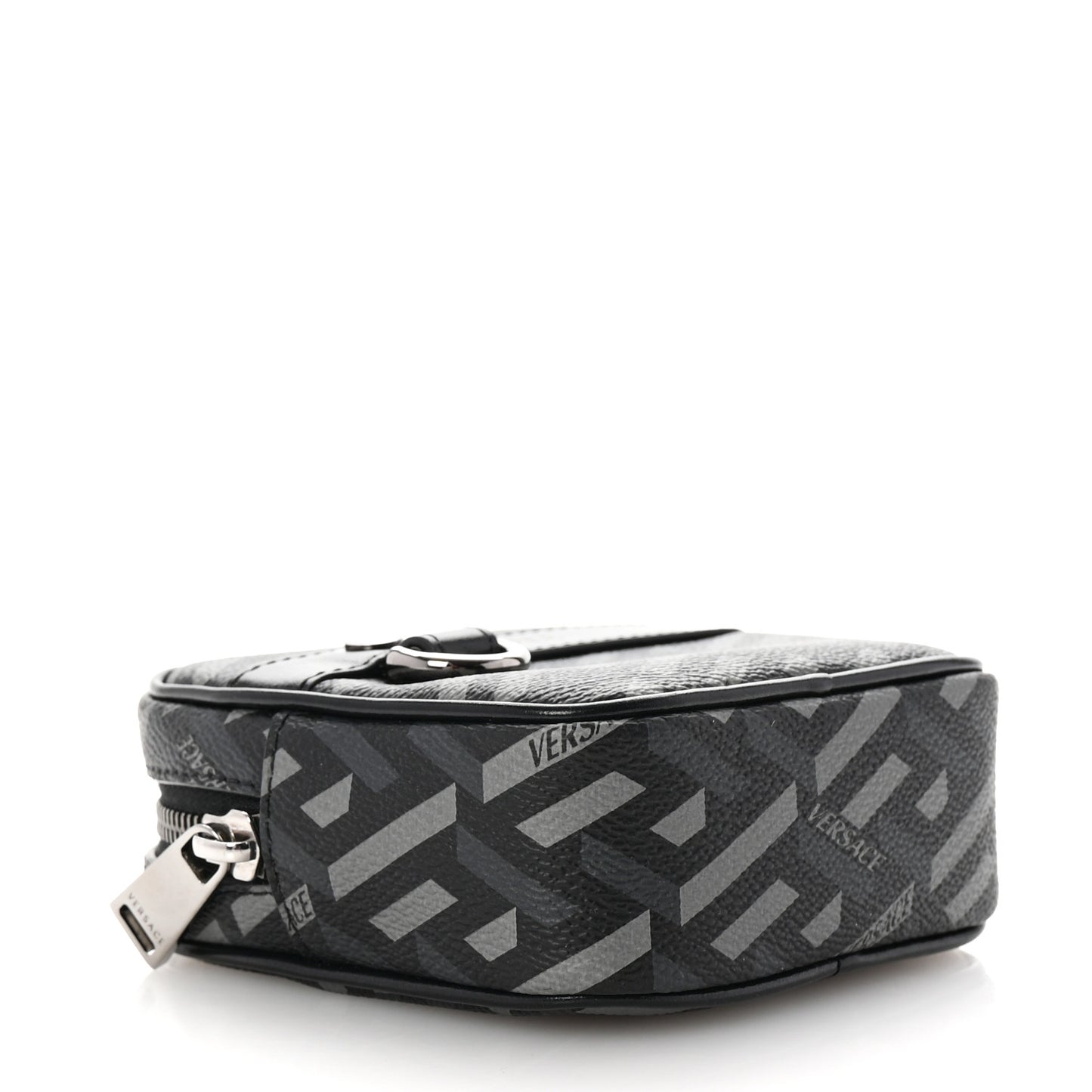Coated Canvas Calfskin La Greca Square Zip Pouch Black Gray