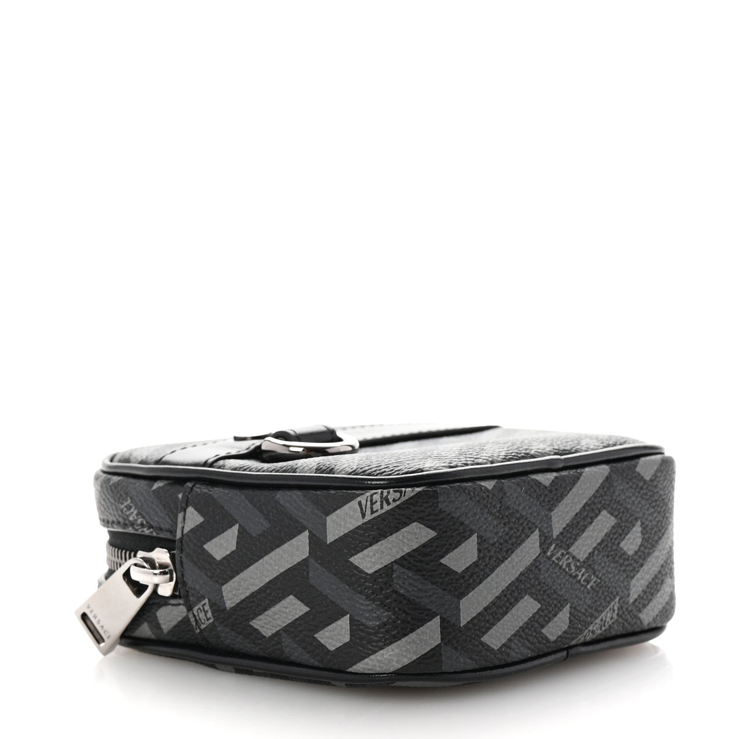 Versace Coated Canvas Calfskin La Greca Square Zip Pouch Black Gray 4 of 6
