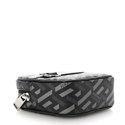 Versace Coated Canvas Calfskin La Greca Square Zip Pouch Black Gray 4 of 6