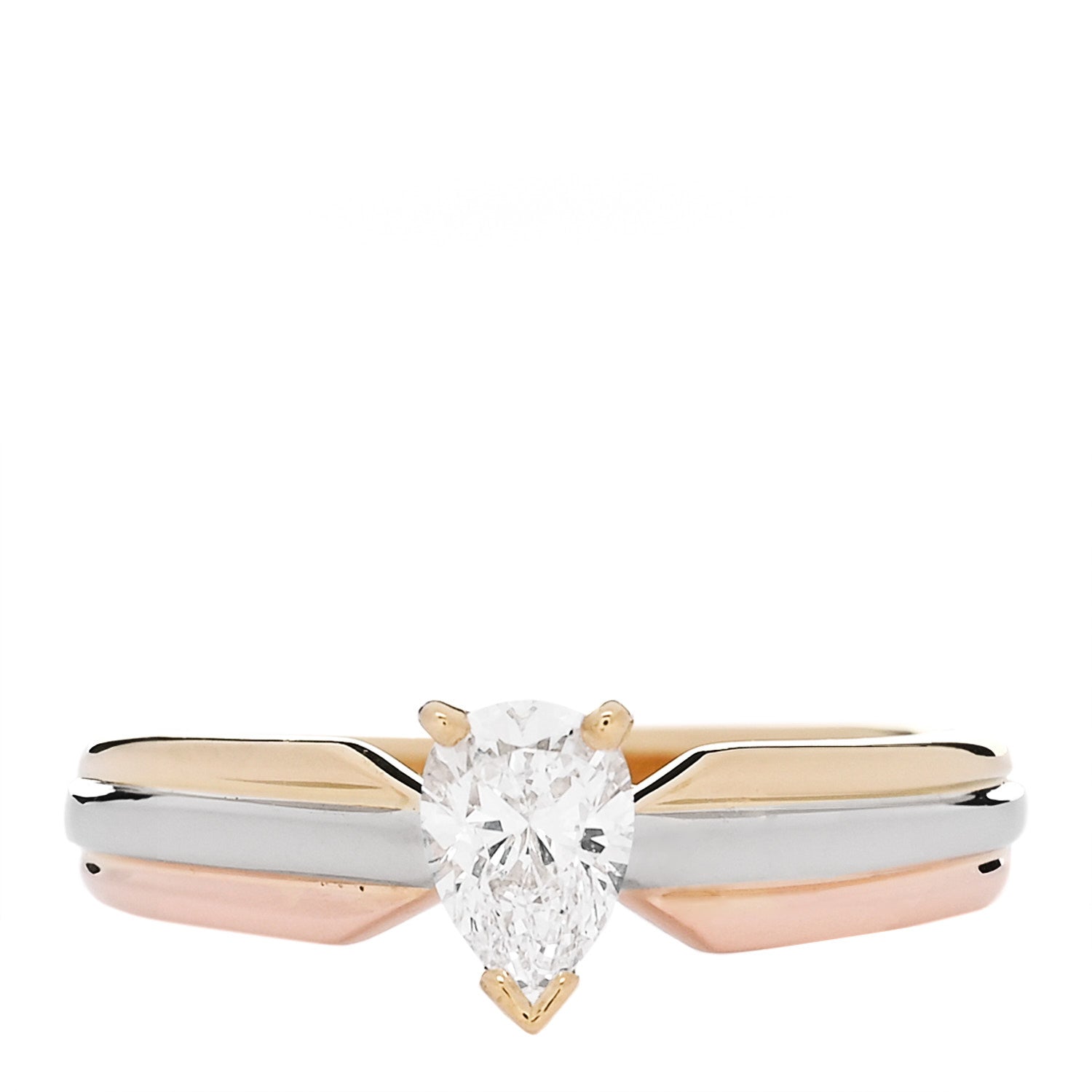 Cartier 18K Pink Yellow White Gold Diamond .36ct Pear Cut Trinity Engagement Ring 1 of 7