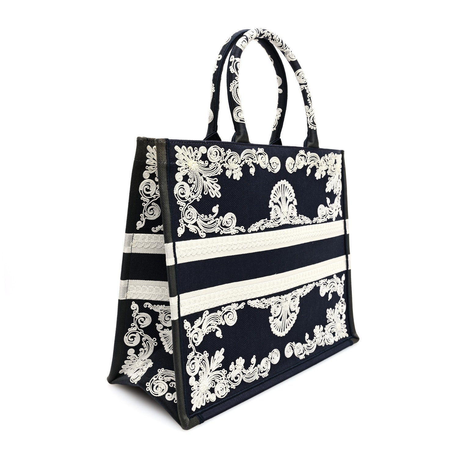Christian Dior Canvas Embroidered Cornely Book Tote Blue White 3 of 10