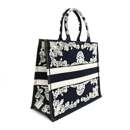 Christian Dior Canvas Embroidered Cornely Book Tote Blue White 3 of 10