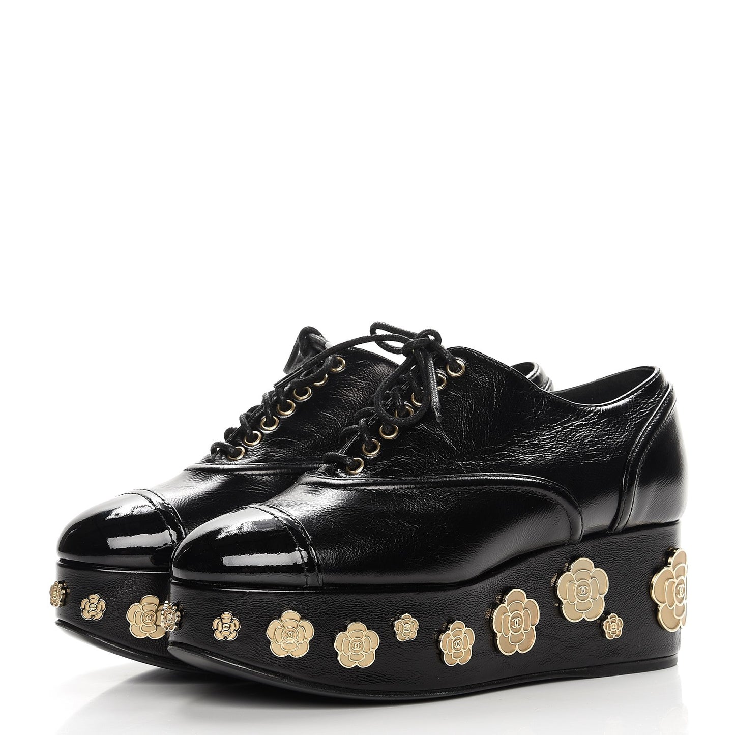 Crumpled Calfskin Lace Up Platform Oxford 35 Black