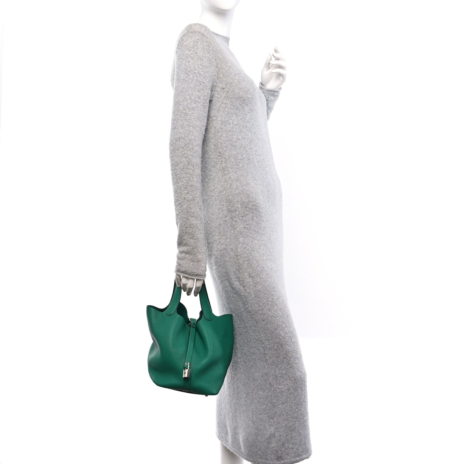 Hermes Taurillon Clemence Picotin Lock 22 MM Malachite 2 of 11