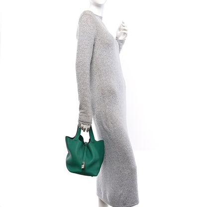 Hermes Taurillon Clemence Picotin Lock 22 MM Malachite 2 of 11