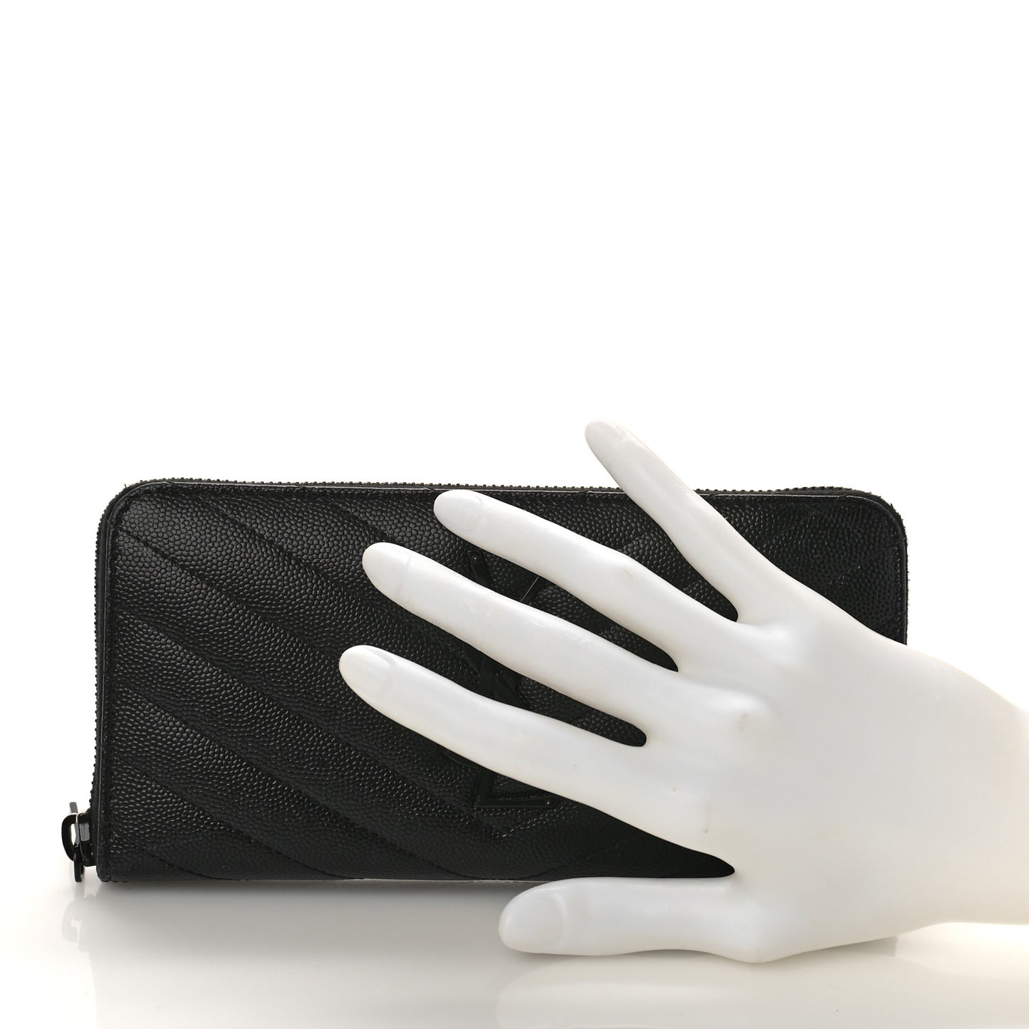 Grain De Poudre Matelasse Chevron Monogram Monochrome Zip Around Wallet Black