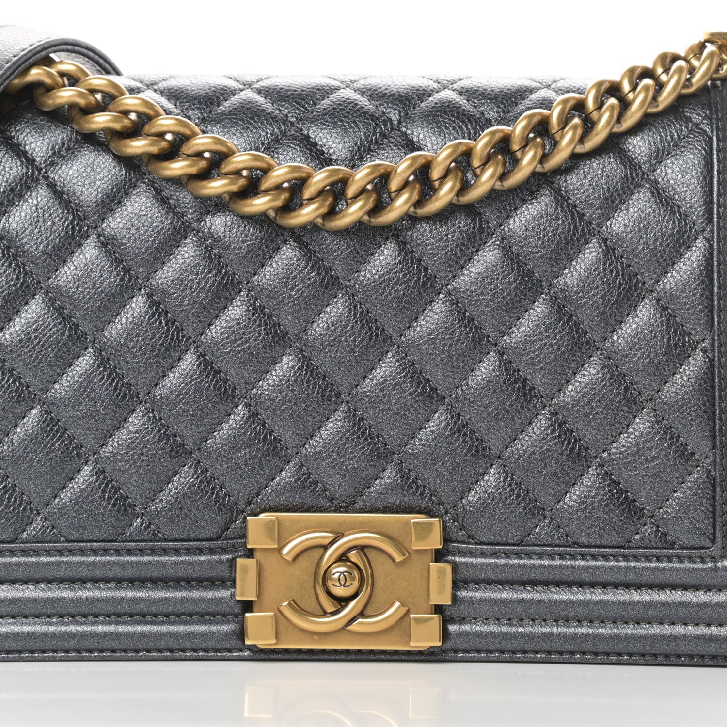 Chanel Metallic Calfskin Quilted Medium Boy Flap Dark Grey 8 of 12
