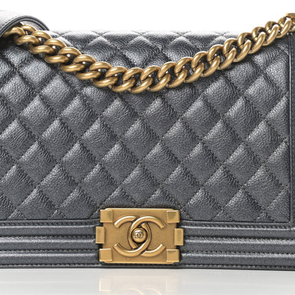 Chanel Metallic Calfskin Quilted Medium Boy Flap Dark Grey 8 of 12
