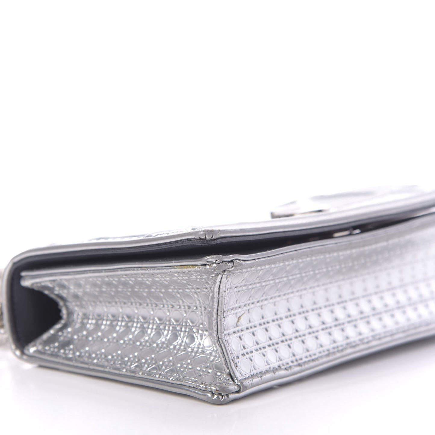 Metallic Patent Micro-Cannage Mini Diorama Flap Bag Silver